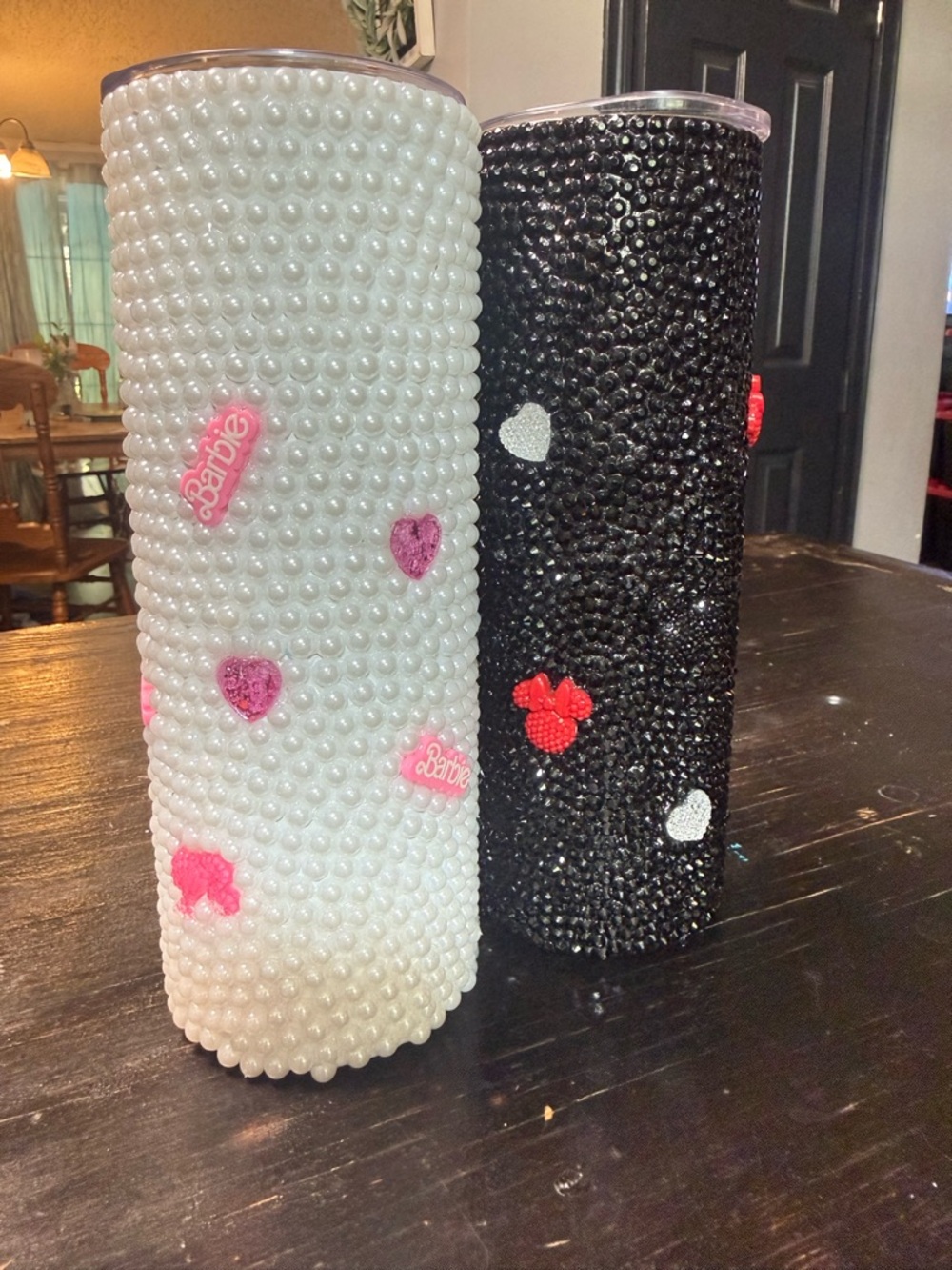 Barbie White Pearl-Embellished Decorative Tumbler and black tumbler bundle